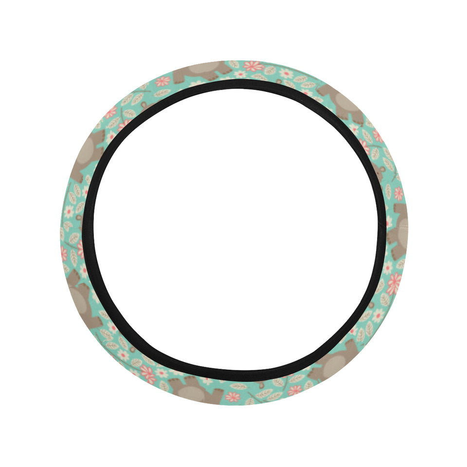 Hippopotamus Pattern Print Design 02 Car Steering Wheel Cover