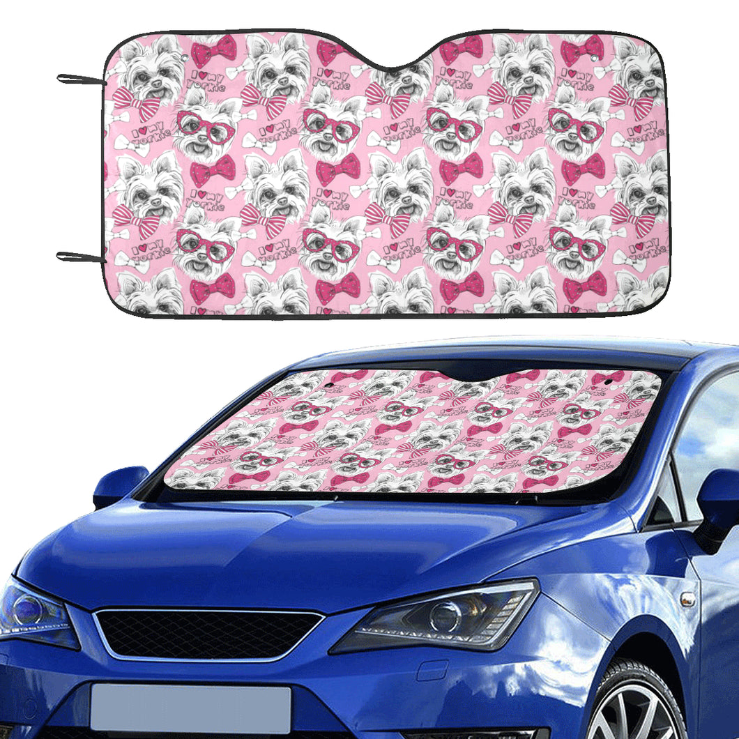 Yorkshire Terrier Pattern Print Design 03 Car Sun Shade