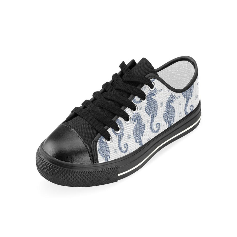 Seahorse pattern background Kids' Boys' Girls' Low Top Canvas Shoes Black