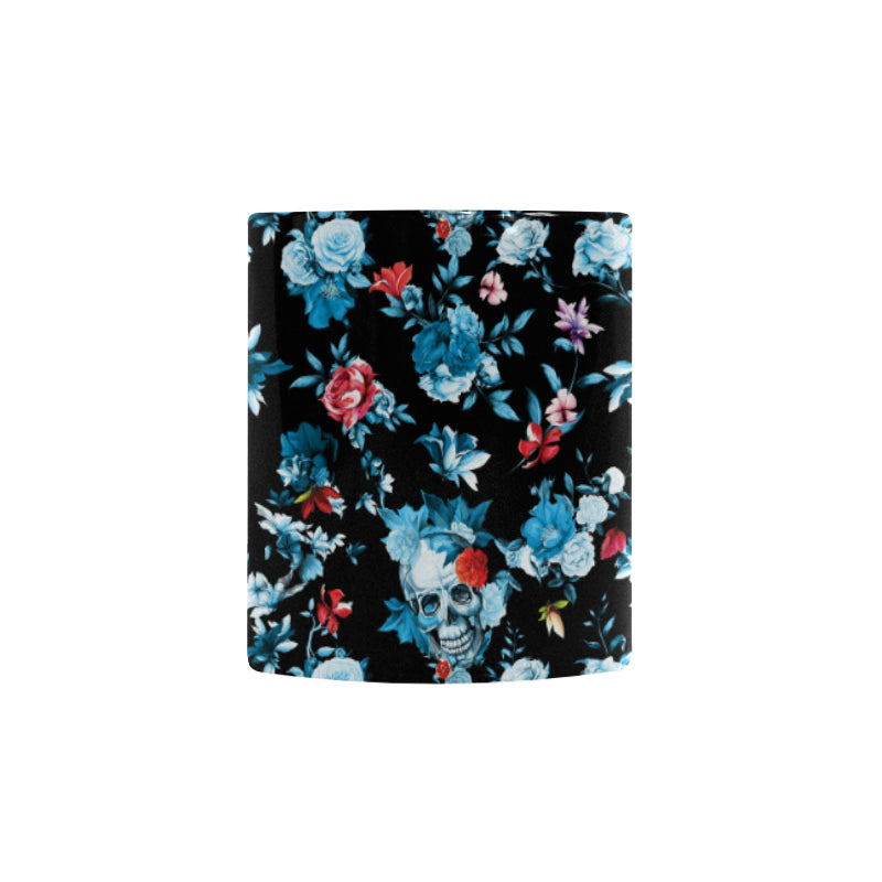 Skull flower roses leave pattern Morphing Mug Heat Changing Mug