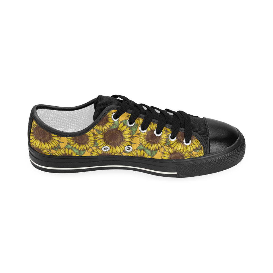 Sunflower pattern Women's Low Top Canvas Shoes Black