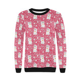 Maneki neko cat sakura pink background Women's Crew Neck Sweatshirt