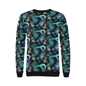 Dragon sea wave pattern Women's Crew Neck Sweatshirt