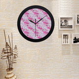 Pink flamingo flower pattern Elegant Black Wall Clock