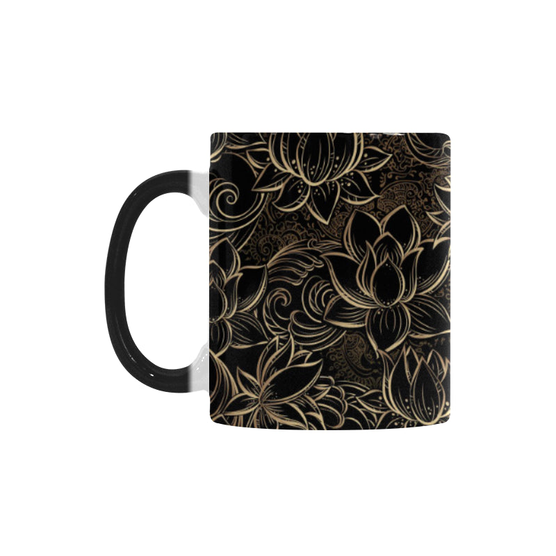 luxurious gold lotus waterlily black background Morphing Mug Heat Changing Mug