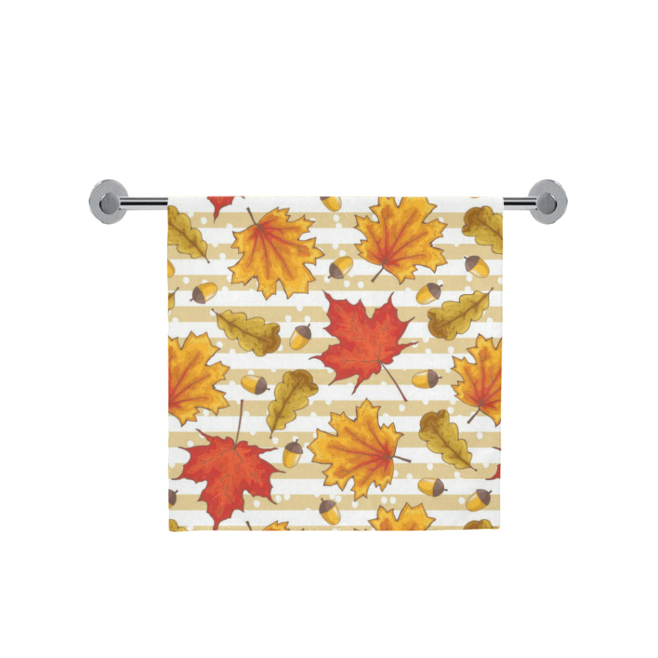 Maple leaf oak leaf acorns beige striped backgroun Bath Towel