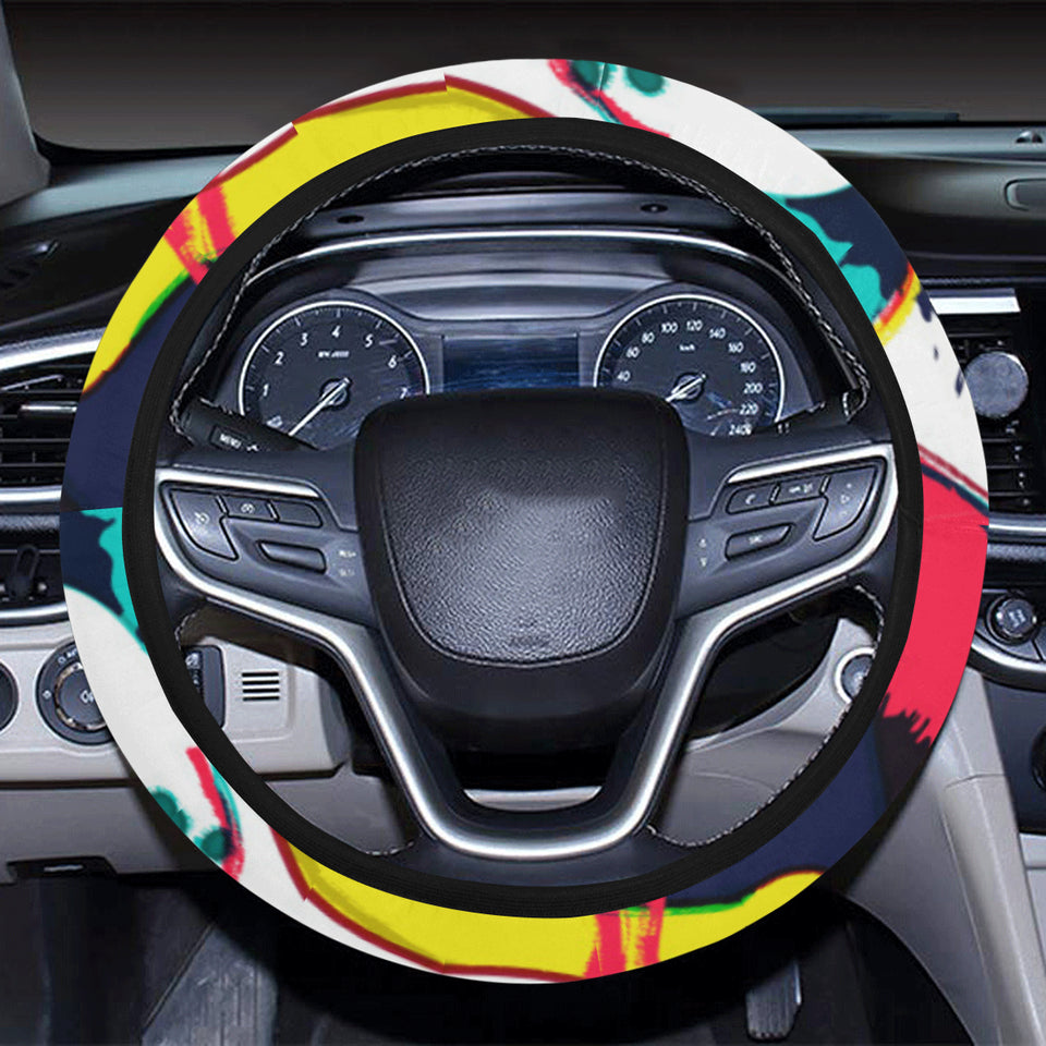 watercolor bowling ball pins Car Steering Wheel Cover