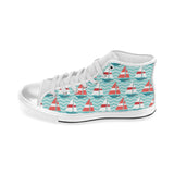 Red White sailboat wave background Women's High Top Canvas Shoes White