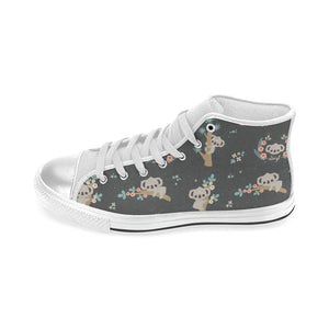 Cute koala pattern Women's High Top Canvas Shoes White