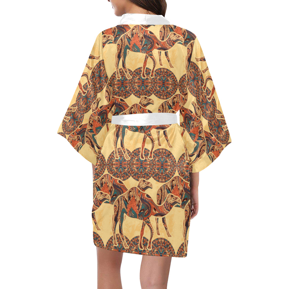 Camel polynesian tribal design pattern Women's Short Kimono Robe