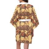 Camel polynesian tribal design pattern Women's Short Kimono Robe