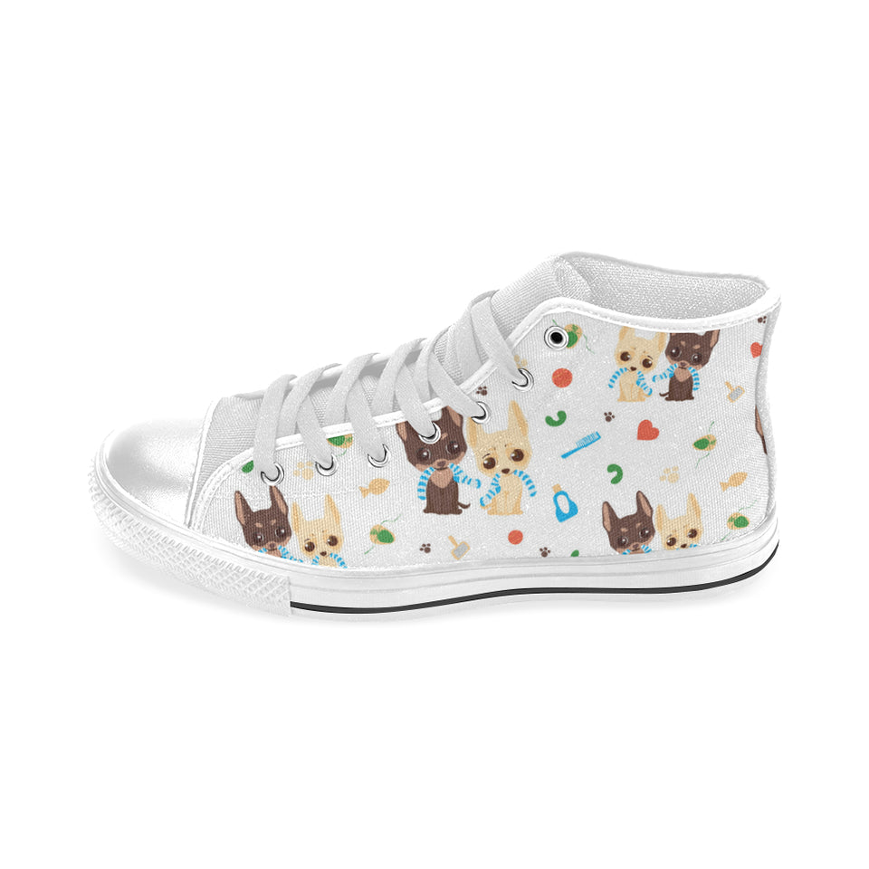 Cute Chihuahua dog pattern Men's High Top Canvas Shoes White