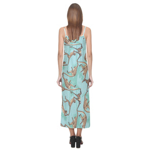 Monkey Palm tree background V-Neck Open Fork Long Dress