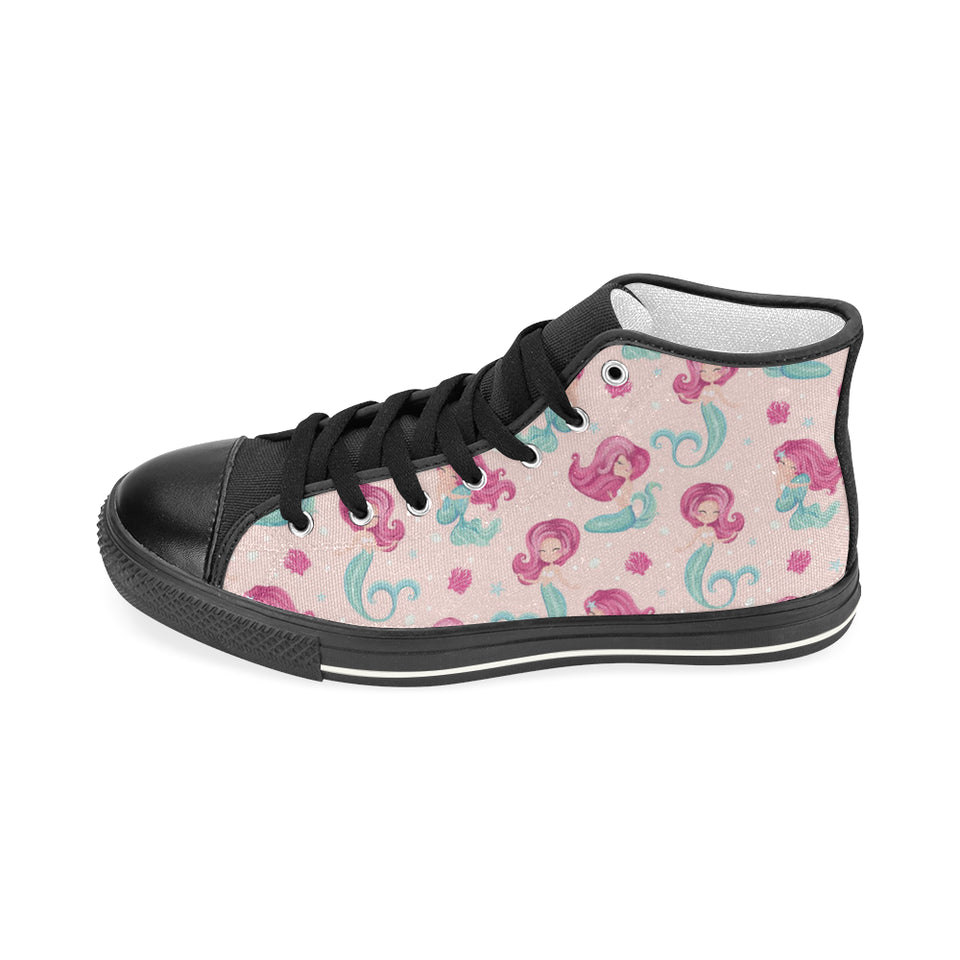 Cute little mermaid pattern Women's High Top Canvas Shoes Black