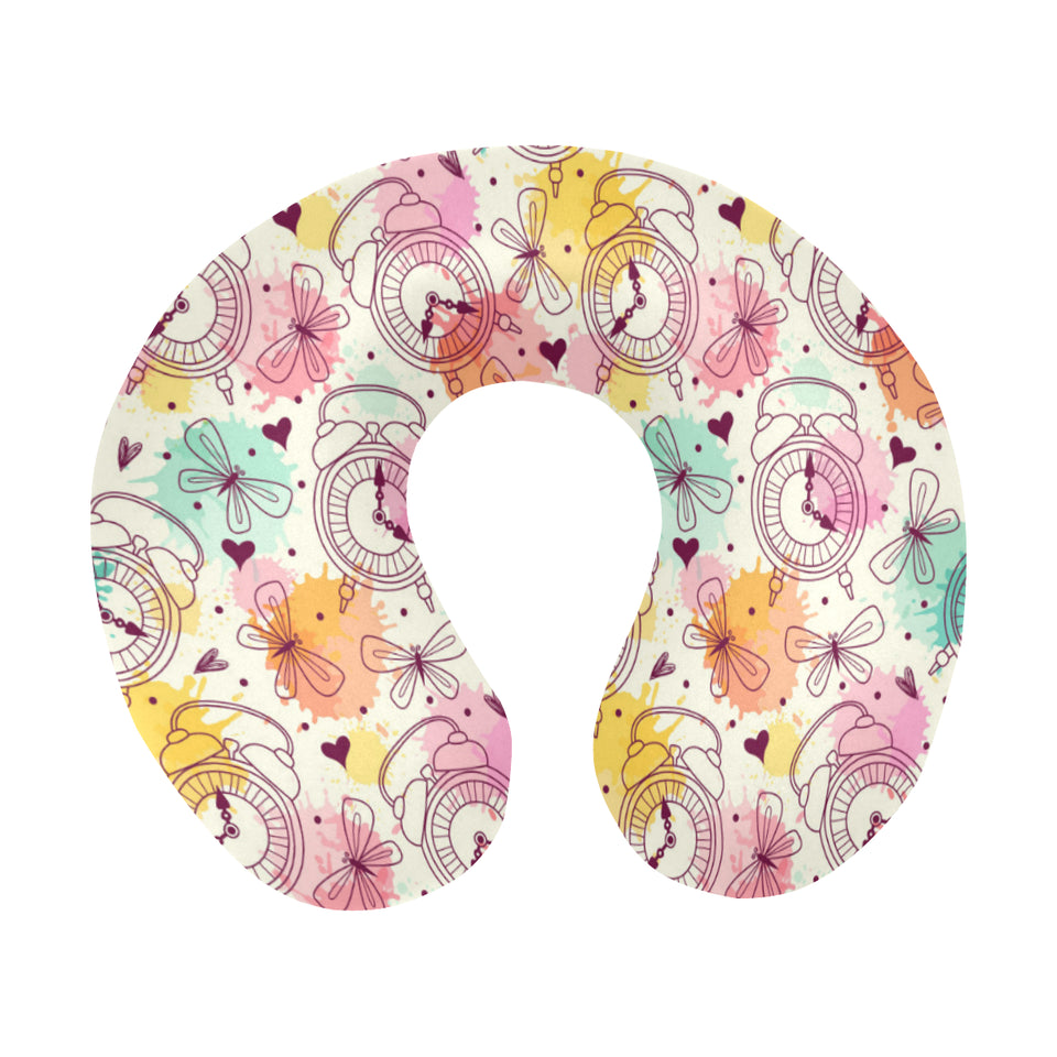 Clock butterfly pattern U-Shaped Travel Neck Pillow