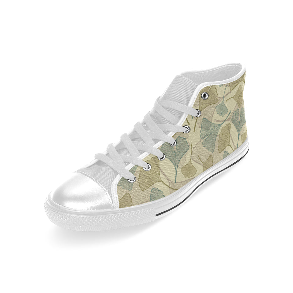 Ginkgo leaves design pattern Men's High Top Canvas Shoes White