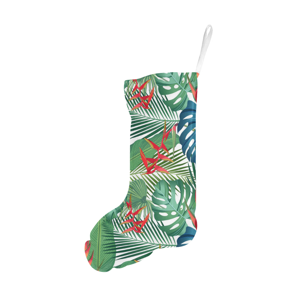 heliconia palm and monstera leaves pattern Christmas Stocking