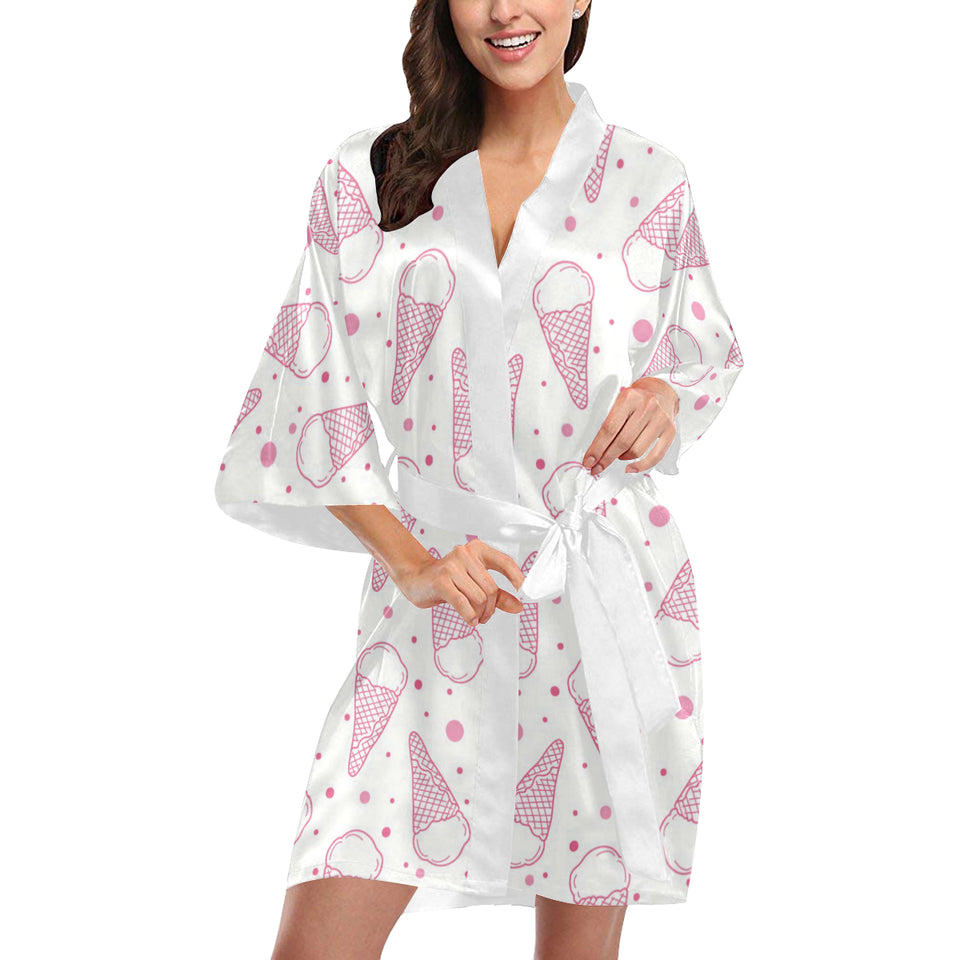 Hand drawn ice cream pattern Women's Short Kimono Robe