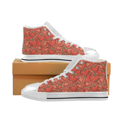 Red Tomato Pattern Women's High Top Canvas Shoes White