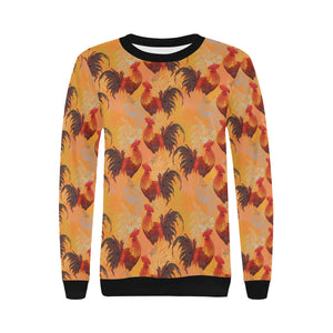 red rooster chicken cock pattern Women's Crew Neck Sweatshirt