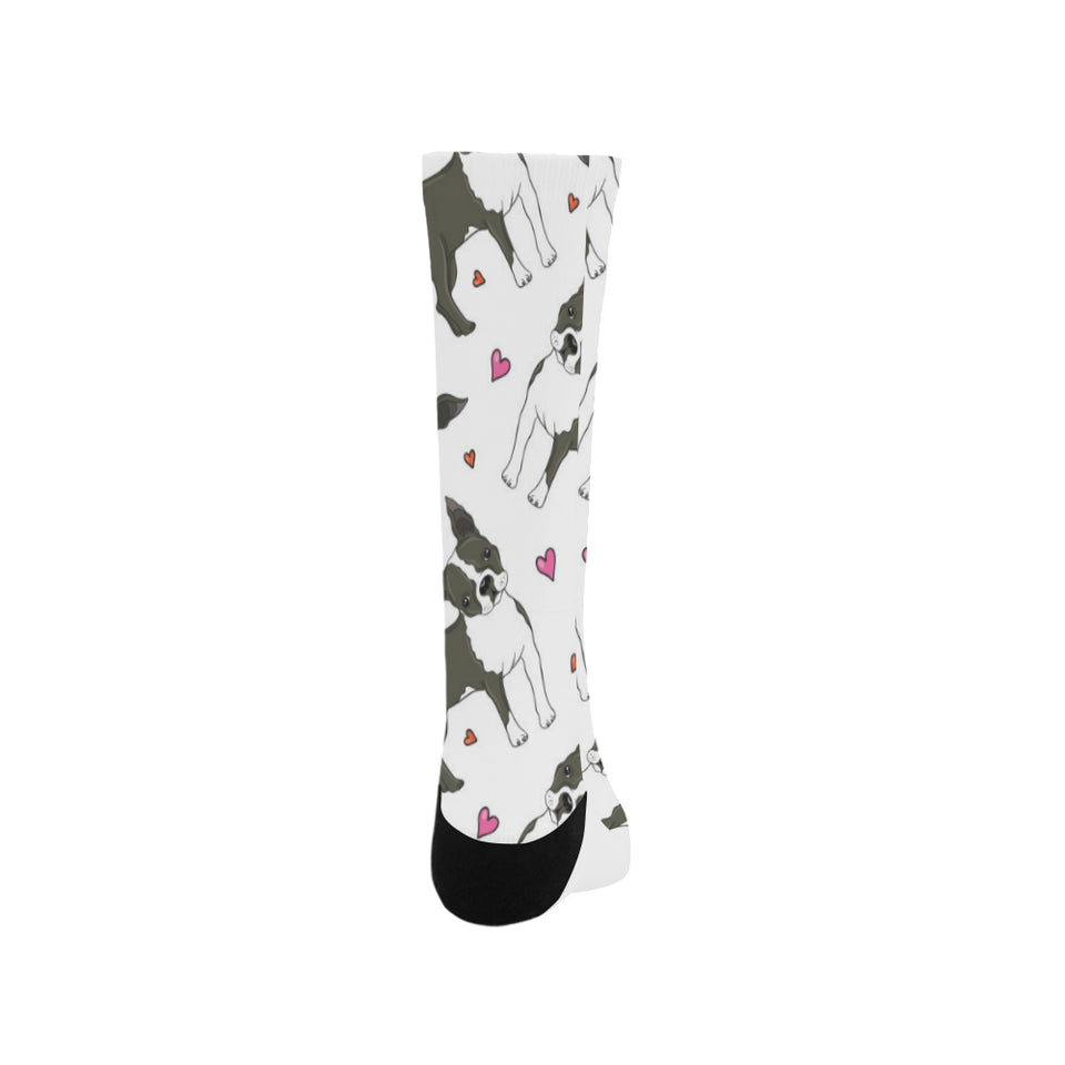 Boston terrier dog hearts vector pattern Crew Socks