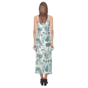 Dragonfly Butterfly Plants insect flower vintage s V-Neck Open Fork Long Dress