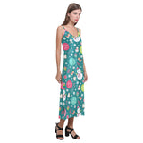 Snowman bird decorative elements christmas pattern V-Neck Open Fork Long Dress