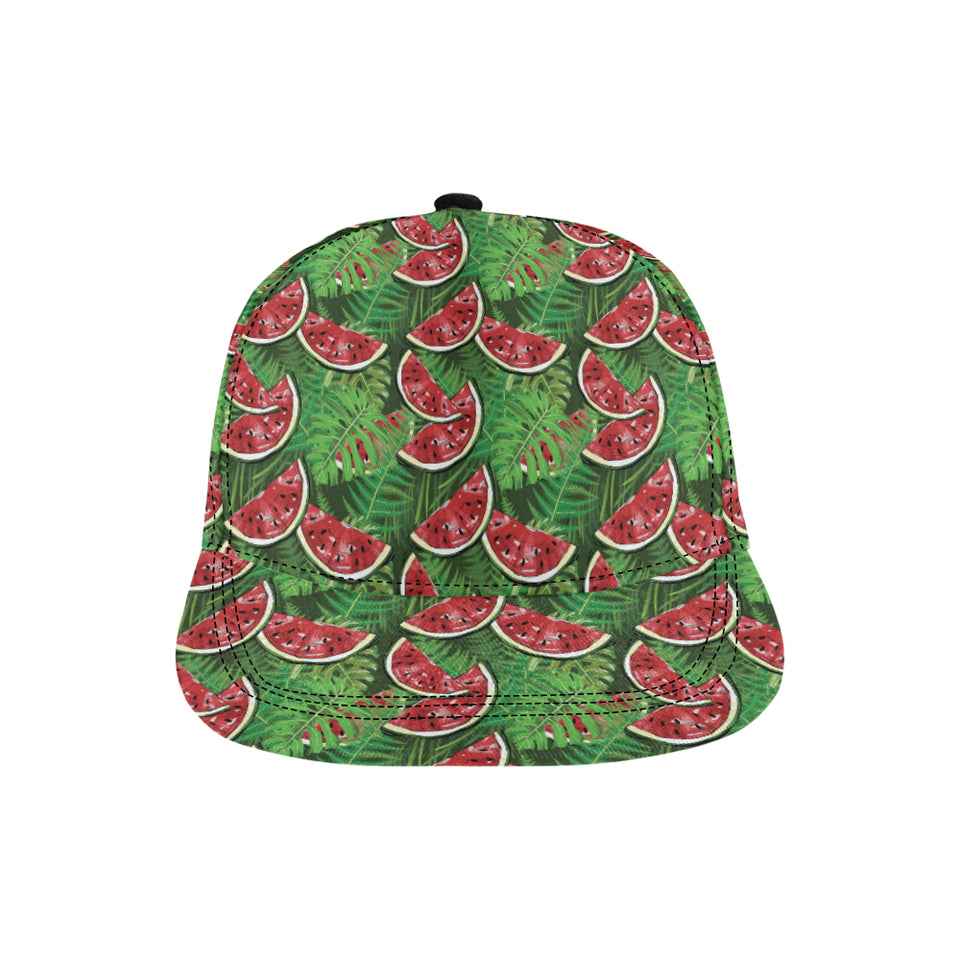 Watermelons tropical palm leaves pattern backgroun All Over Print Snapback Cap