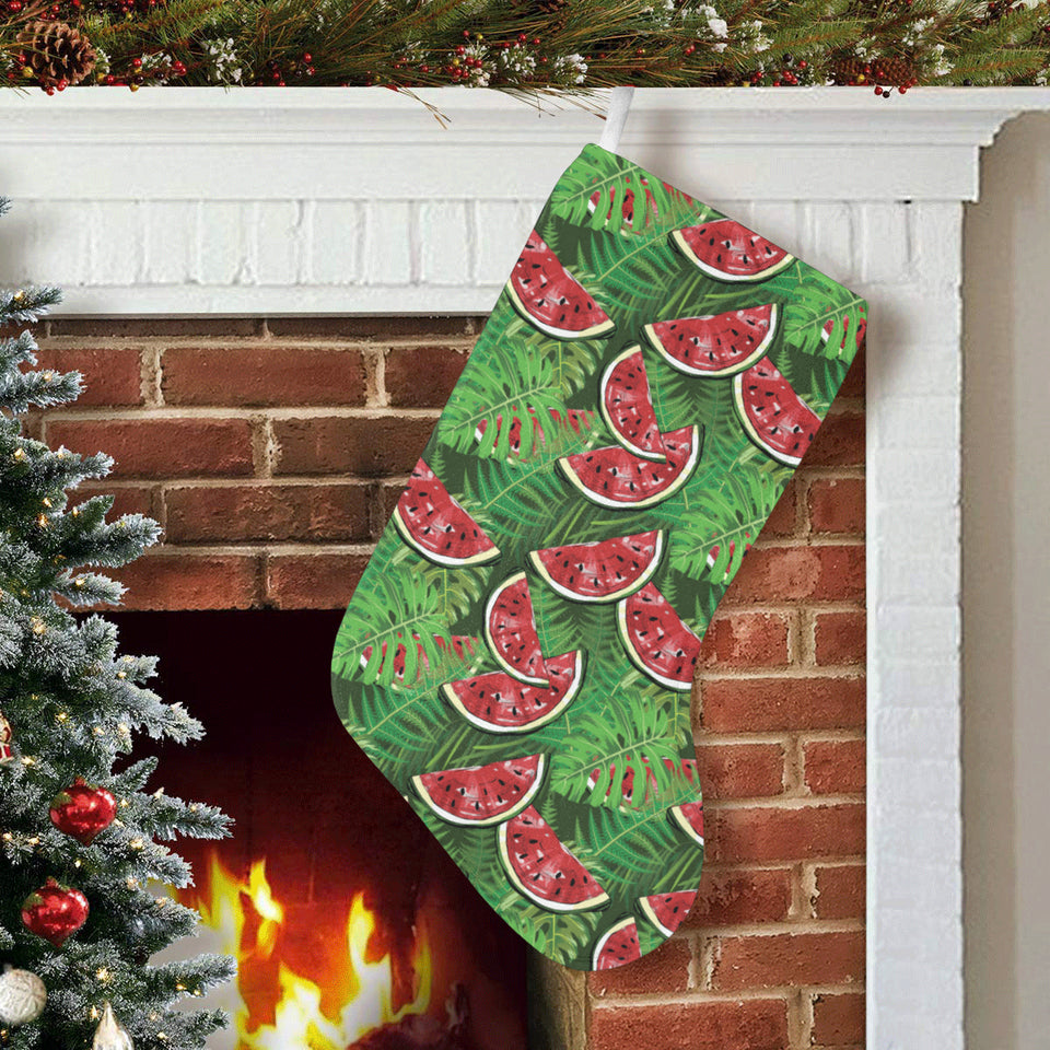 Watermelons tropical palm leaves pattern backgroun Christmas Stocking