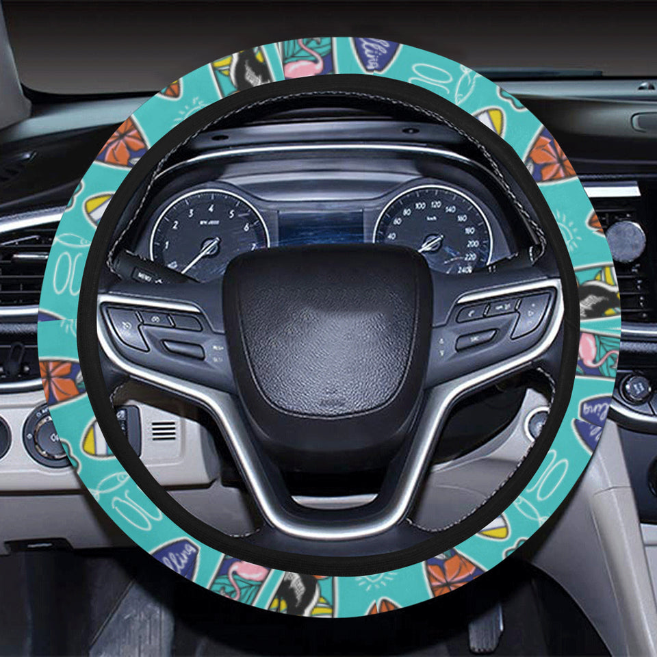 Surfboard Pattern Print Design 05 Car Steering Wheel Cover