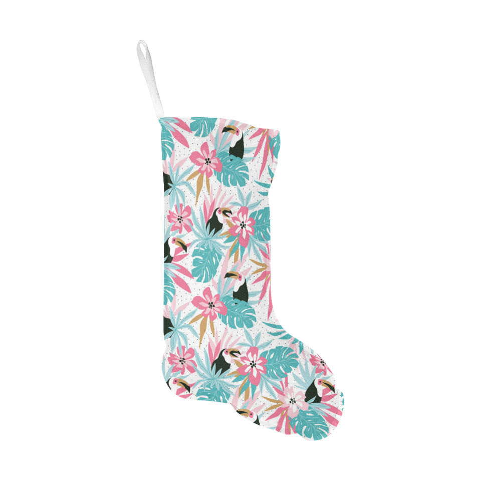 Toucan tropical flower leave pattern Christmas Stocking