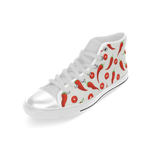 Chili pattern Men's High Top Canvas Shoes White