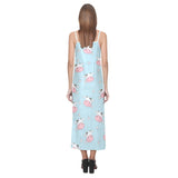 Cute cow flower pattern V-Neck Open Fork Long Dress