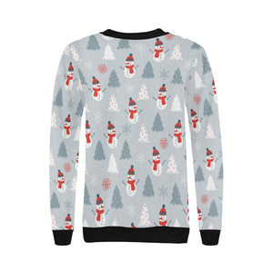 Snowman christmas  tree snow gray background Women's Crew Neck Sweatshirt