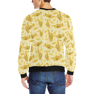 Saxophone cornet pattern yellow background Men's Crew Neck Sweatshirt