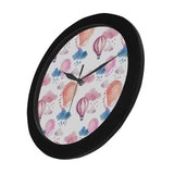 Watercolor air balloon cloud pattern Elegant Black Wall Clock