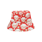 Cute Maneki neko cat red background Unisex Bucket Hat