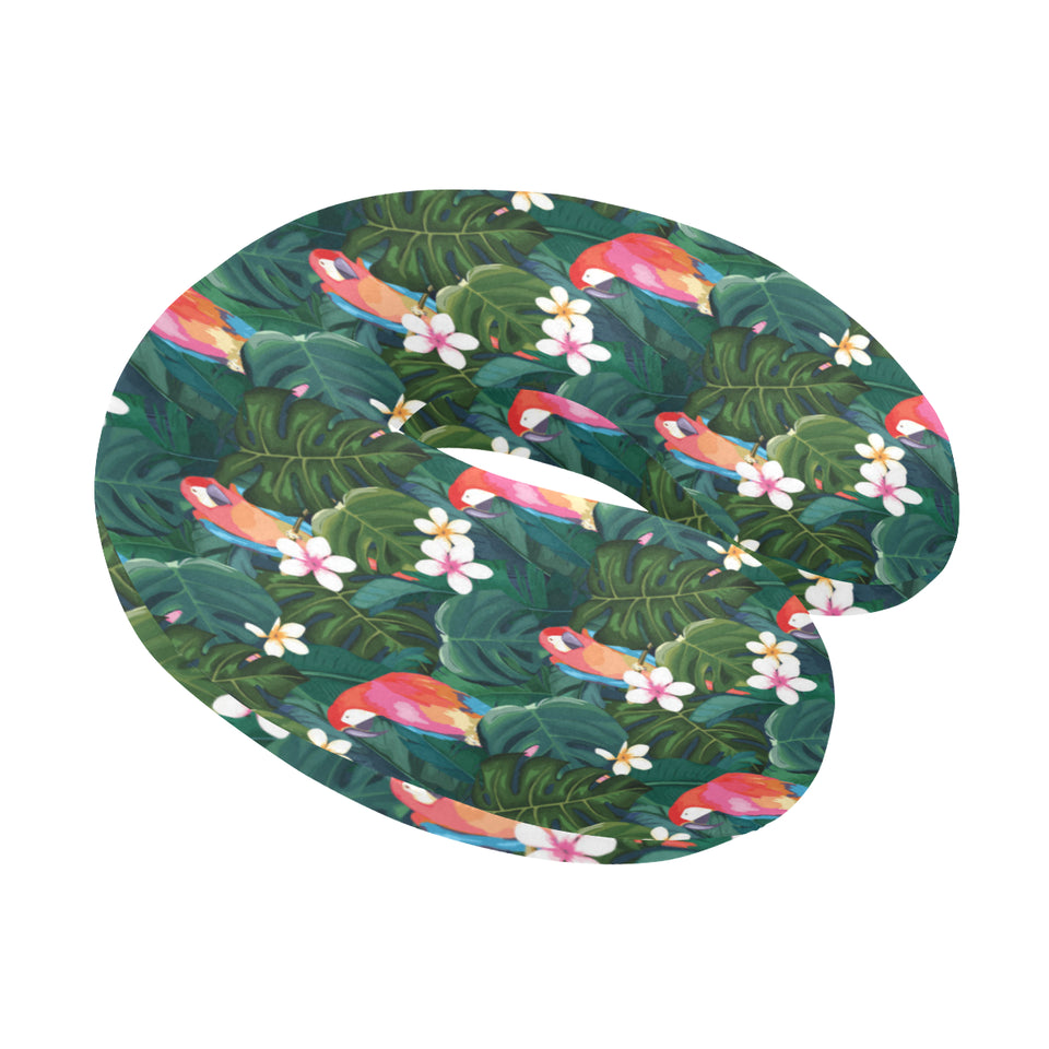 Parrot Palm tree leaves flower hibiscus pattern U-Shaped Travel Neck Pillow