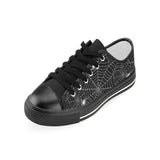 Spider web design pattern Black background white c Women's Low Top Canvas Shoes Black