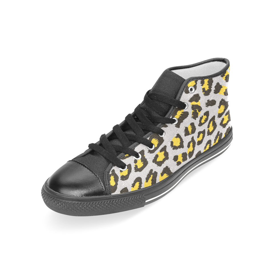 Gray Leopard print pattern Women's High Top Canvas Shoes Black