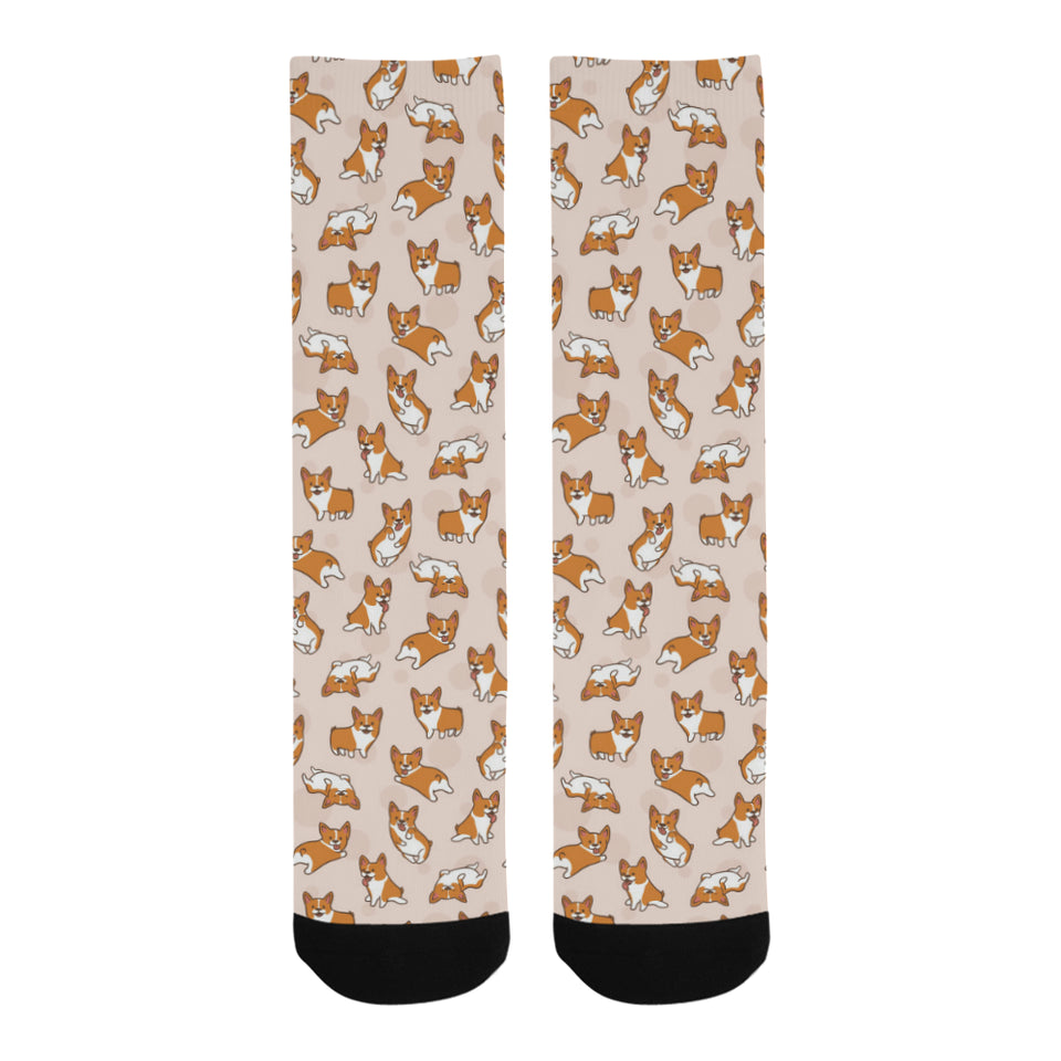 Cute Corgis Pattern pink background Crew Socks
