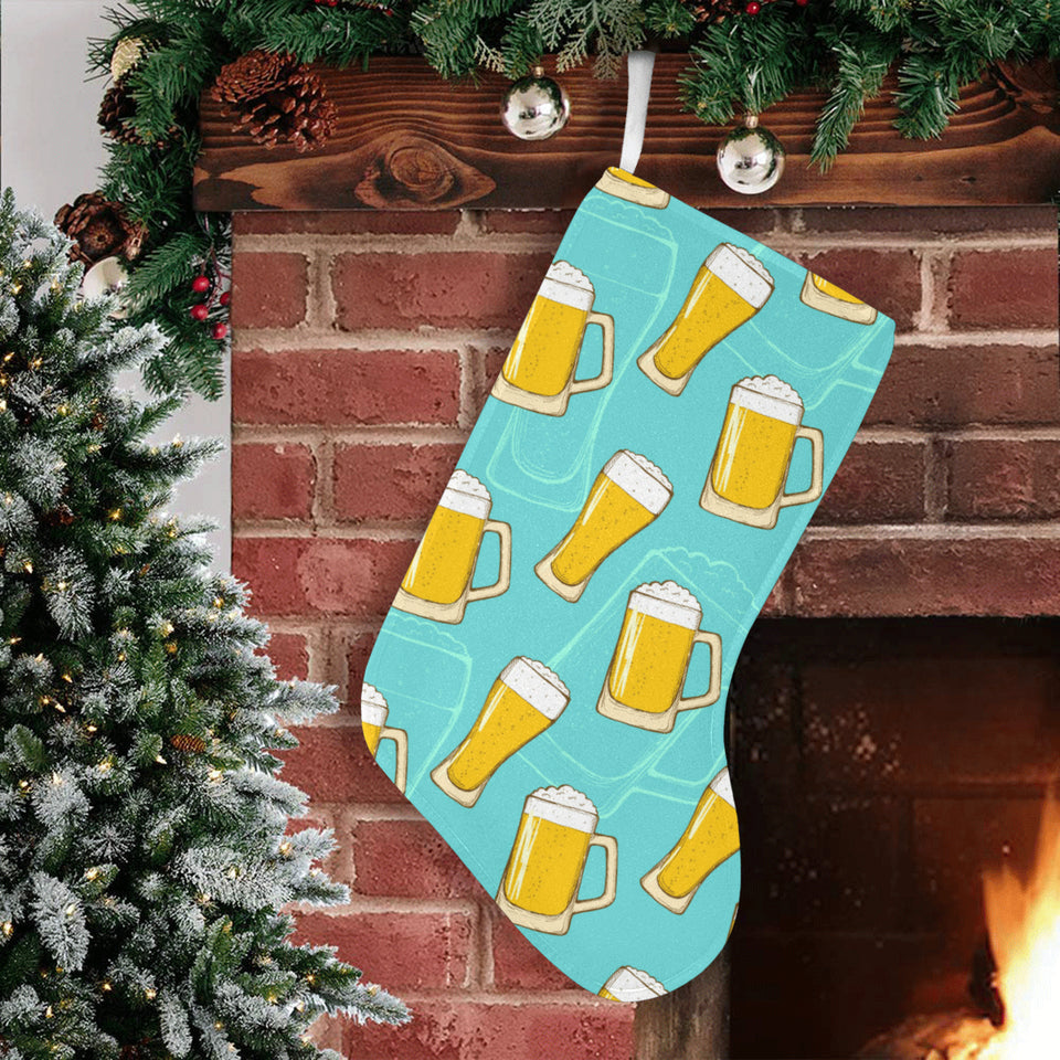 Beer pattern green background Christmas Stocking