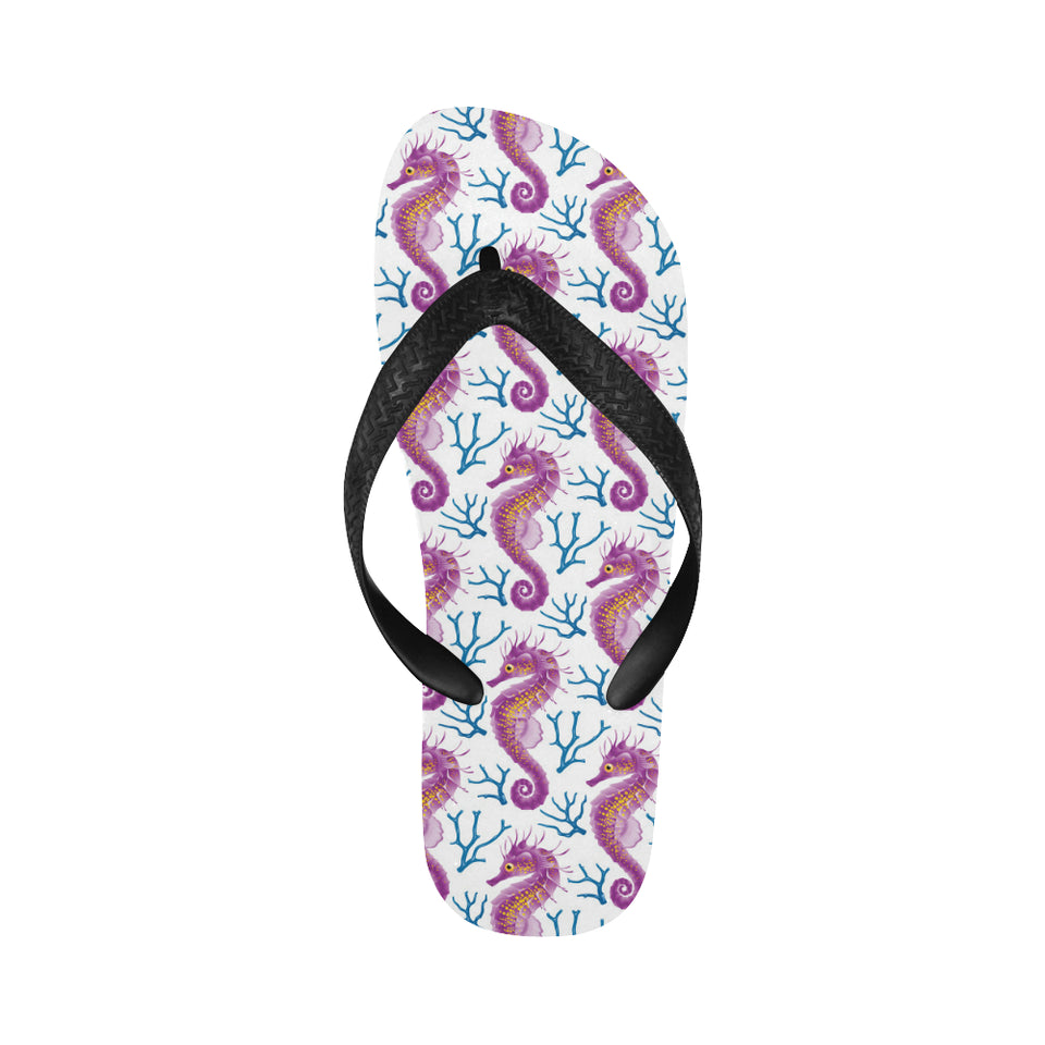 Purple seahorse blue coral pattern Unisex Flip Flops