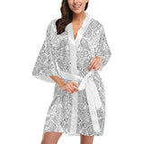 Cartoon hand drawn ice cream black white Women's Short Kimono Robe
