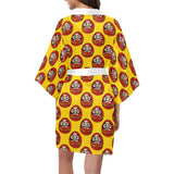 Daruma japanese wooden doll yellow background Women's Short Kimono Robe