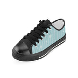 Snowflake pattern blue stripe background Women's Low Top Canvas Shoes Black