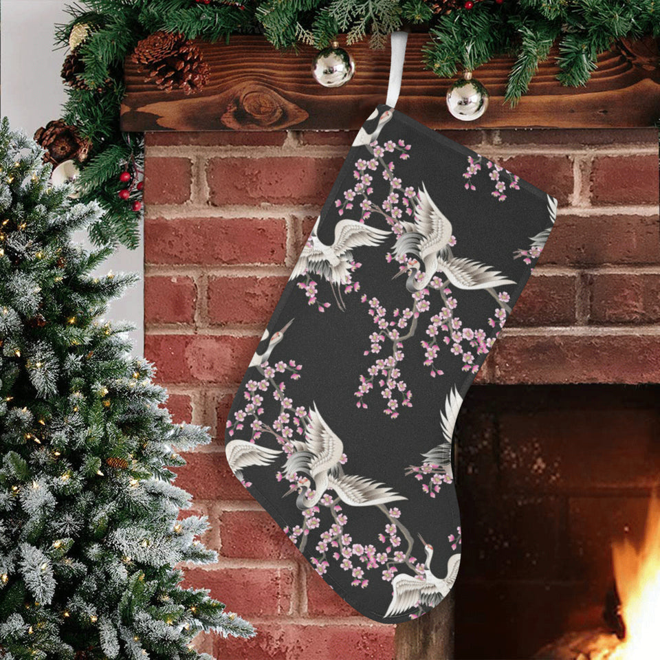Japanese crane pink sakura pattern Christmas Stocking