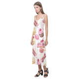 Cake cupcake sweets pattern V-Neck Open Fork Long Dress