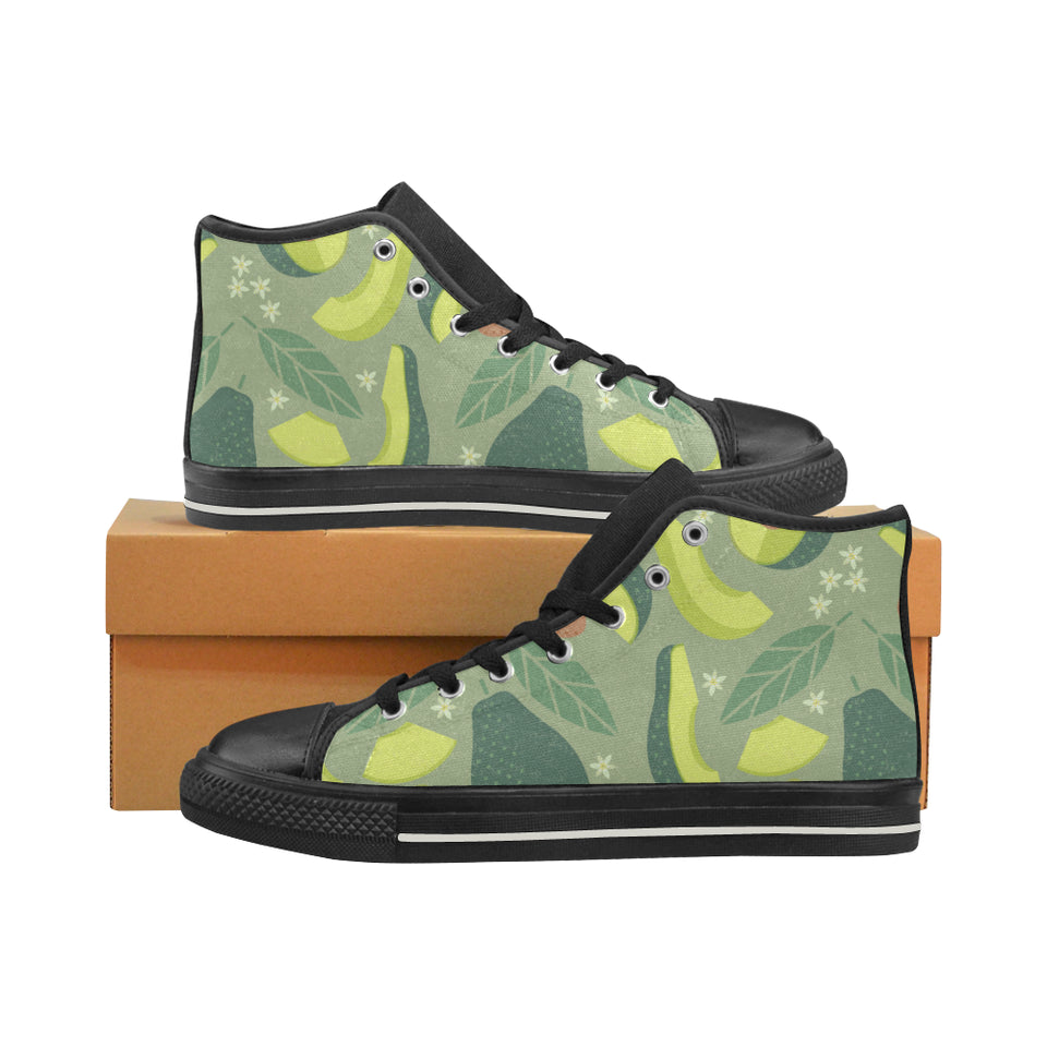 Avocado pattern Men's High Top Canvas Shoes Black