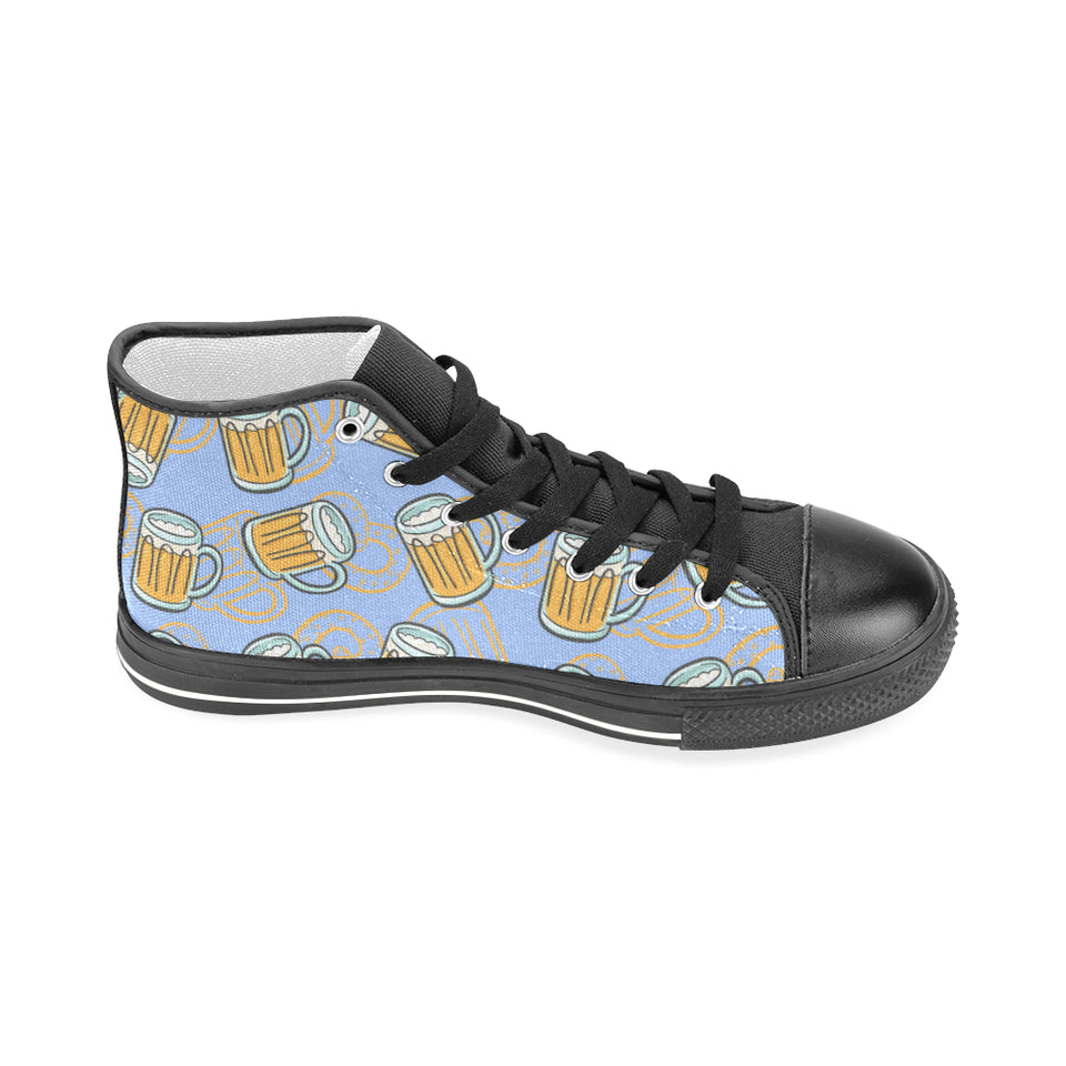 Beer pattern Men's High Top Canvas Shoes Black
